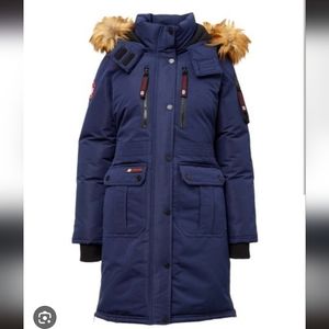 Navy with brown fur hood Parka